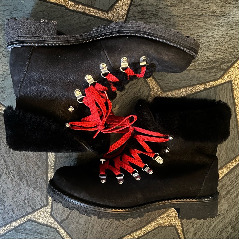 J. Crew Black Winter Boots with Red Laces